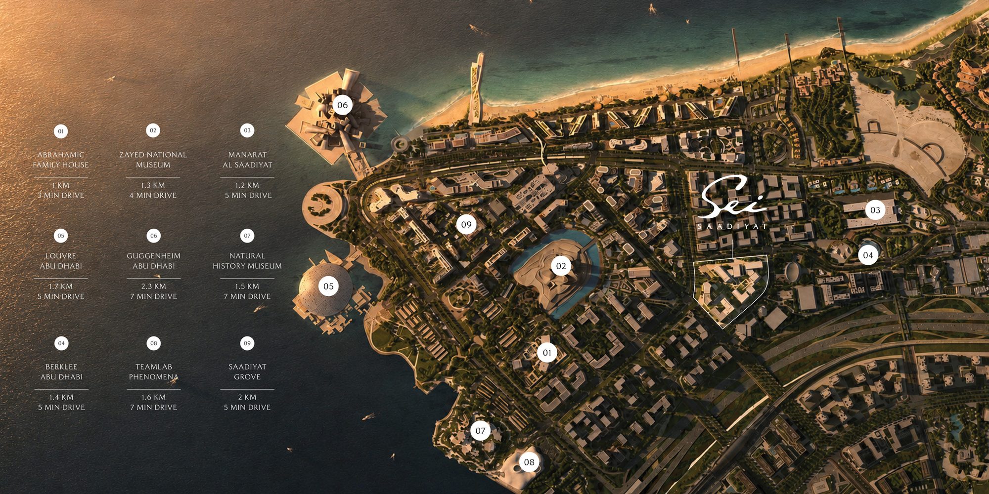 Карта культурного квартала Саадията с расположением Sei Saadiyat