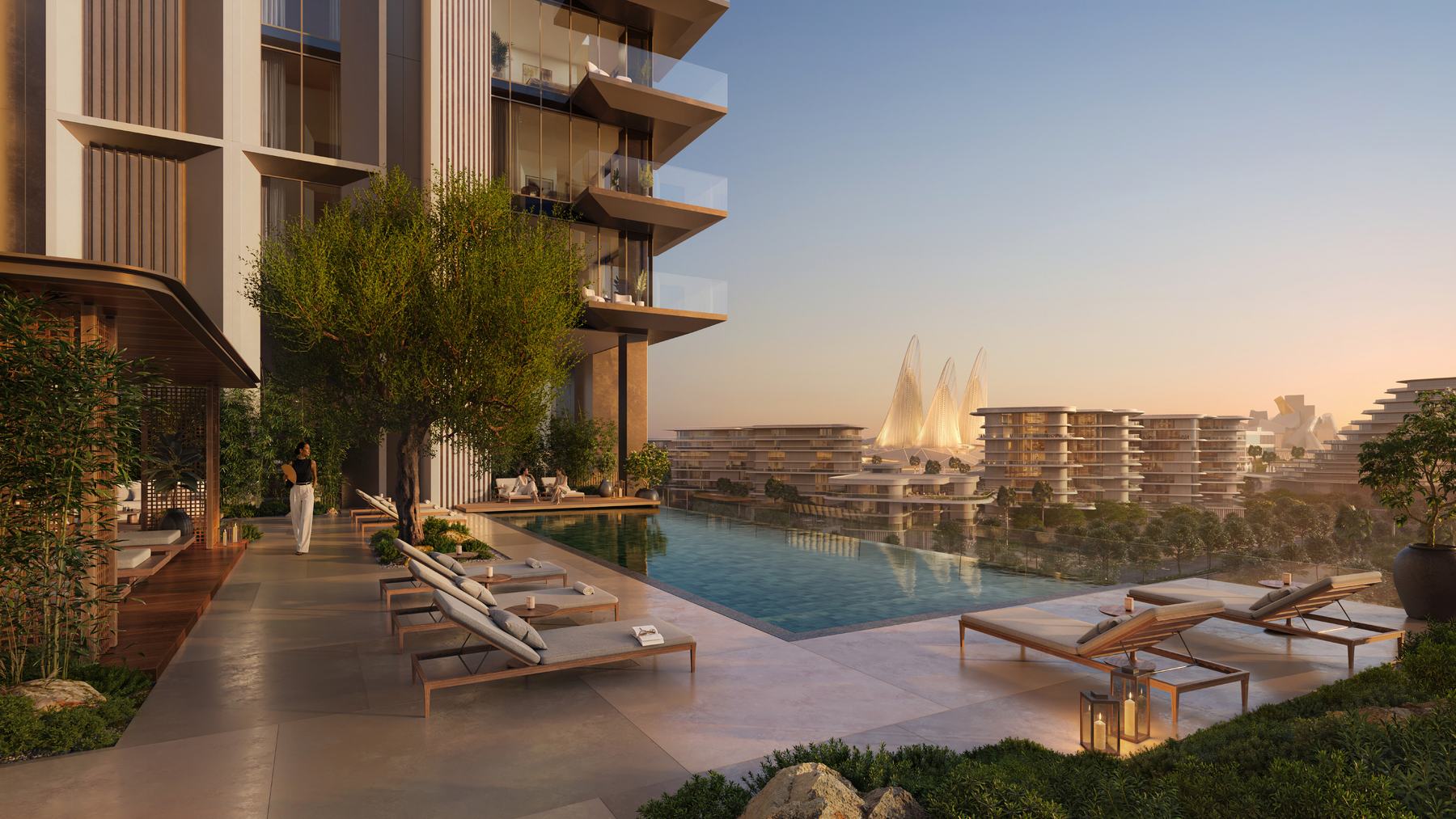 Бассейн Sei Saadiyat на закате