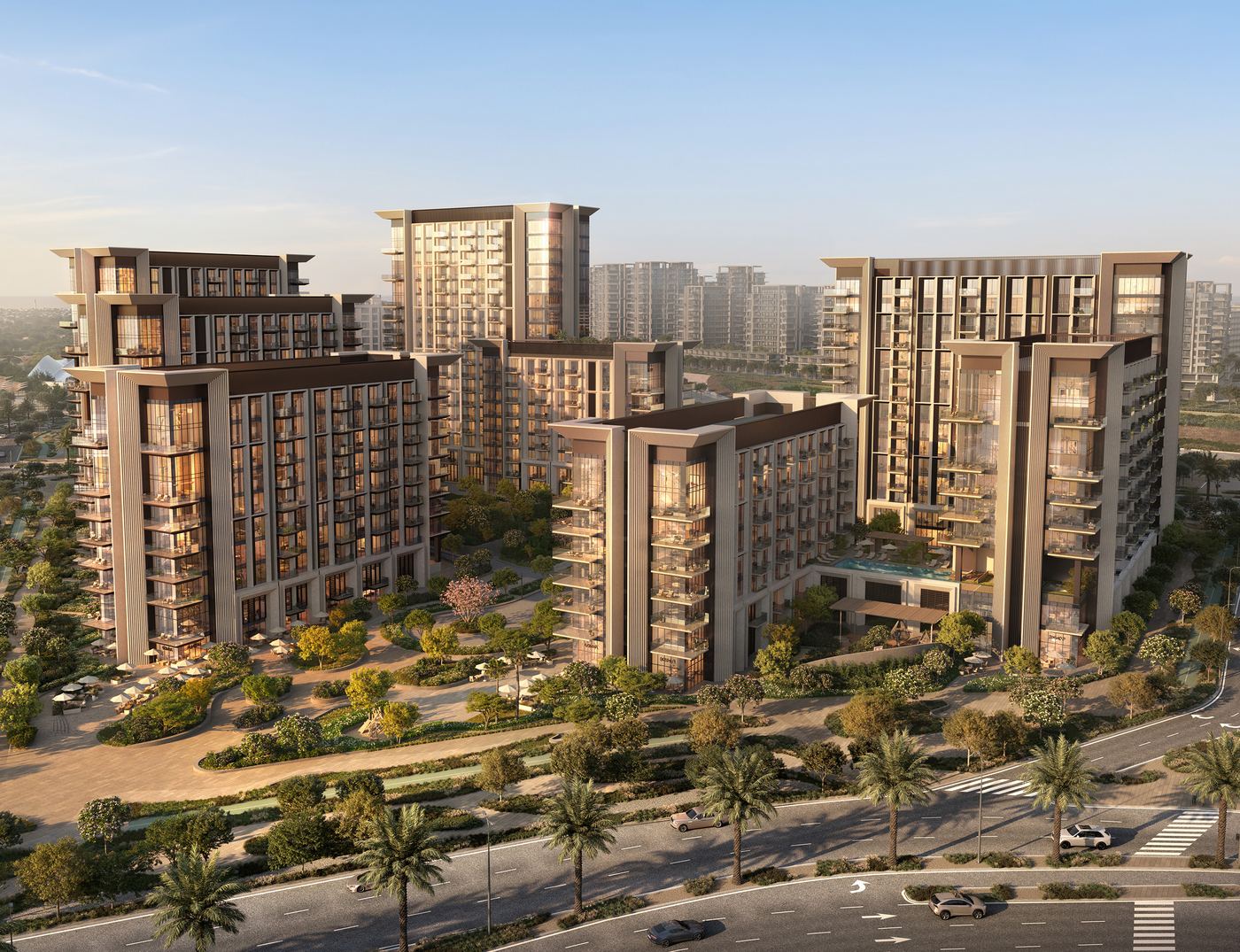 Башни Sei Saadiyat вокруг озеленённых дворов